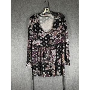 Biaggini Blouse Women L‎ Long Sleeve Paisley Print Babydoll Y2K ARTSY Eclectic
